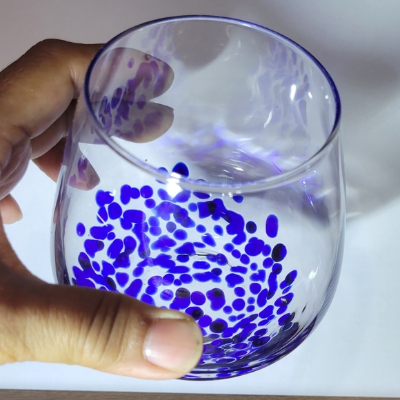 Handblown Stemless Clear w/Cobalt Blue Ombre Wine Goblet - Picture 7 of 7